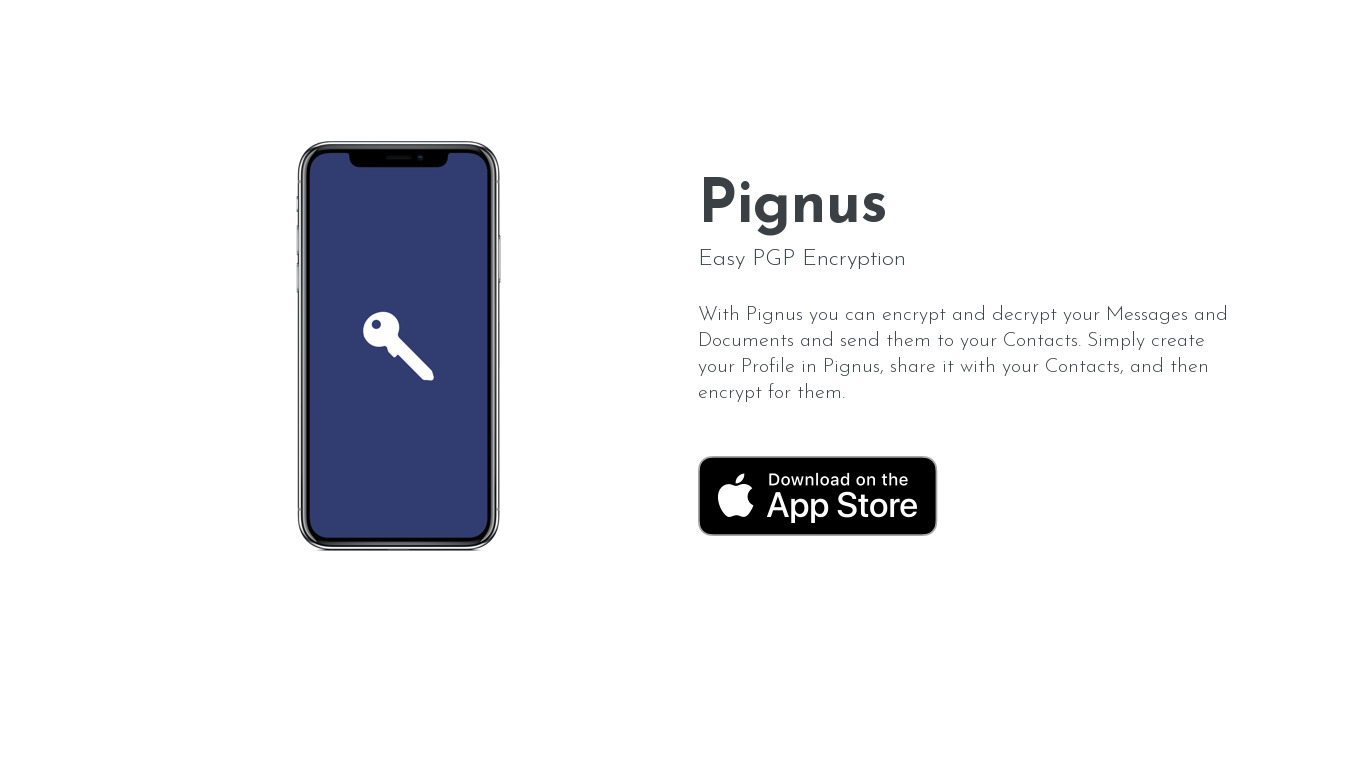 Pignus Encryption Landing page