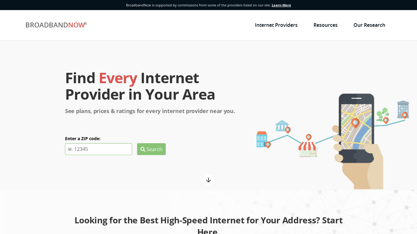 BroadbandNow.com Landing page