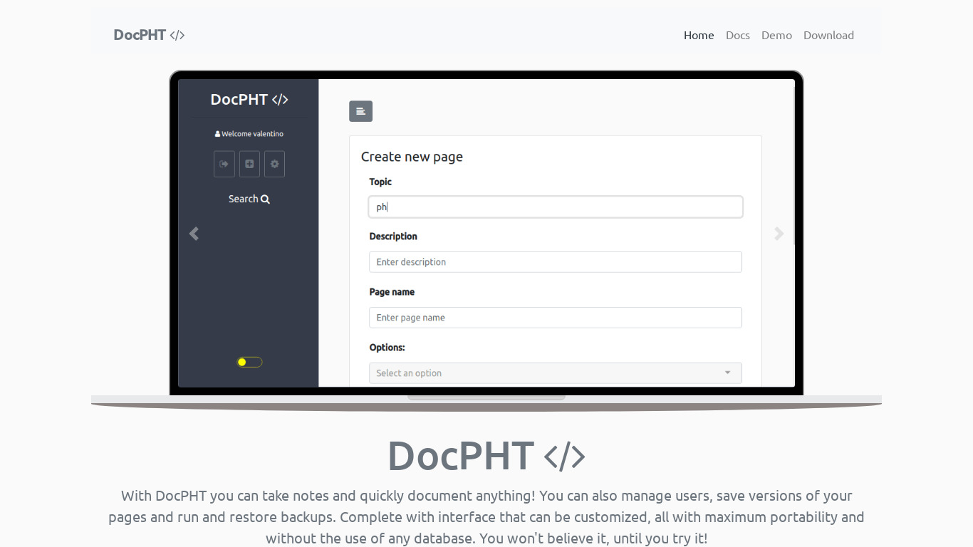 DocPHT Landing page