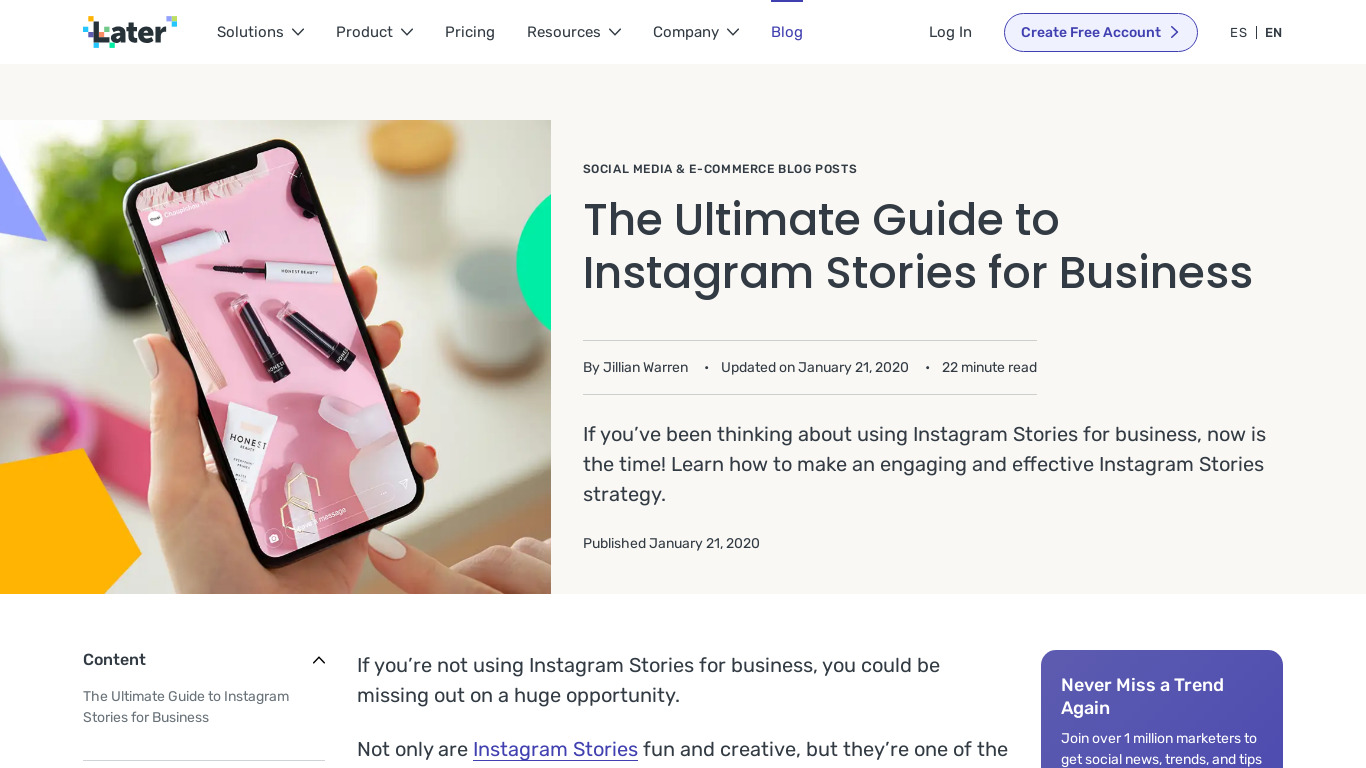 500 Stories for Instagram Landing page