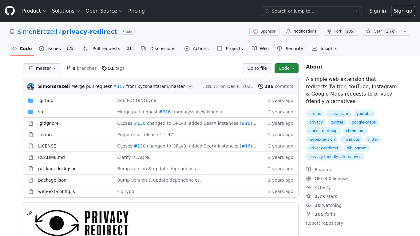 Privacy Redirect Landing page