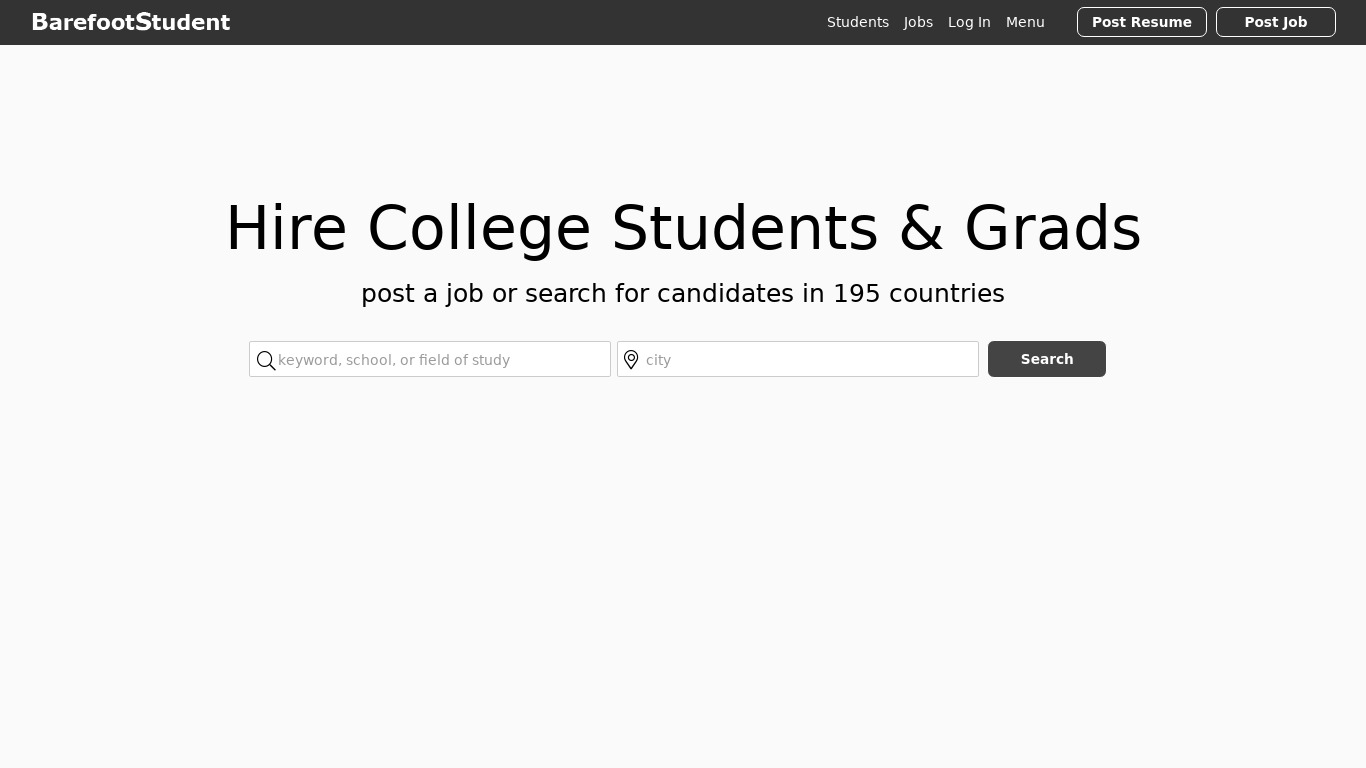 Barefoot Student Landing page