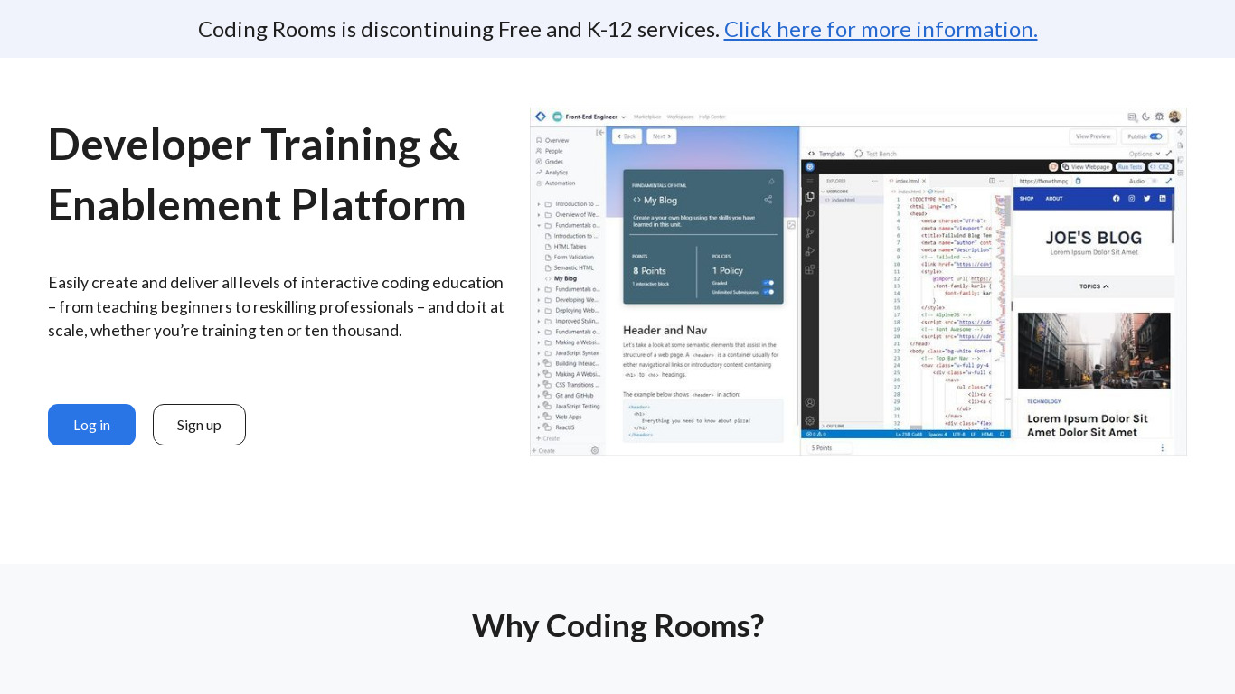Coding Rooms Landing page