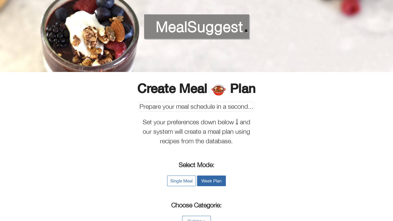 MealSuggest Landing page