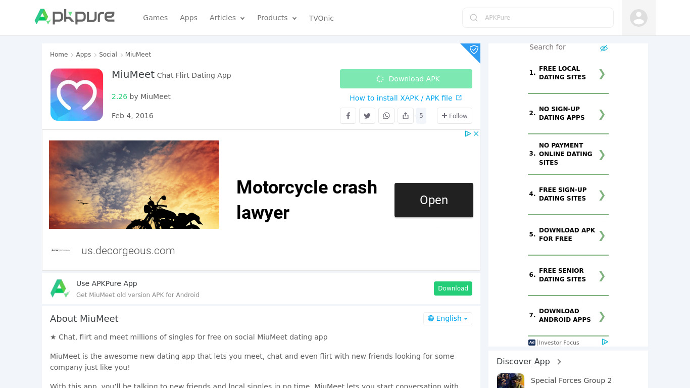 MiuMeet Chat Flirt Dating App Landing page