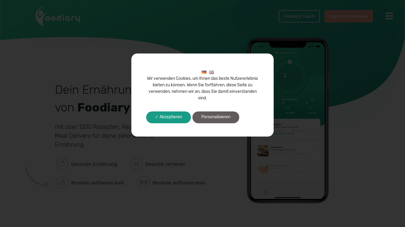 Foodiary Landing page