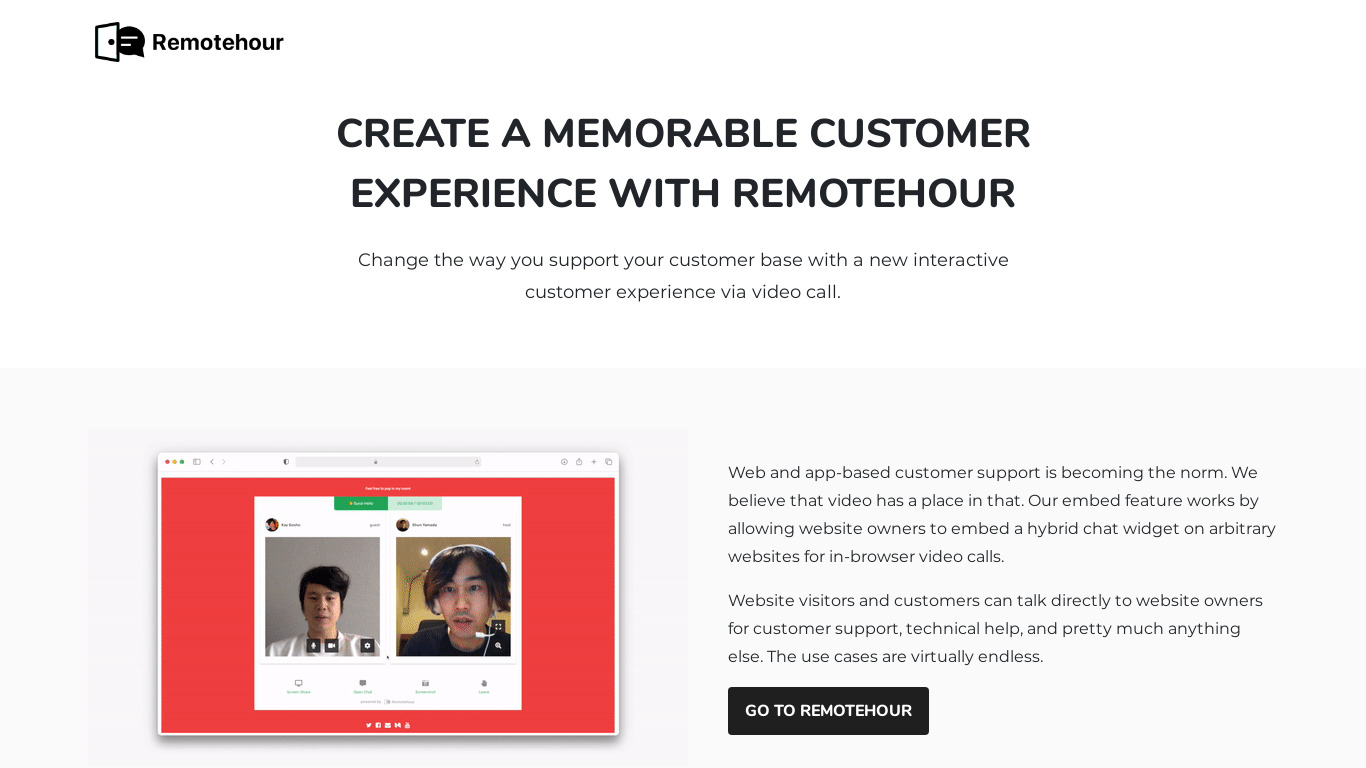 Remotehour Embed Landing page