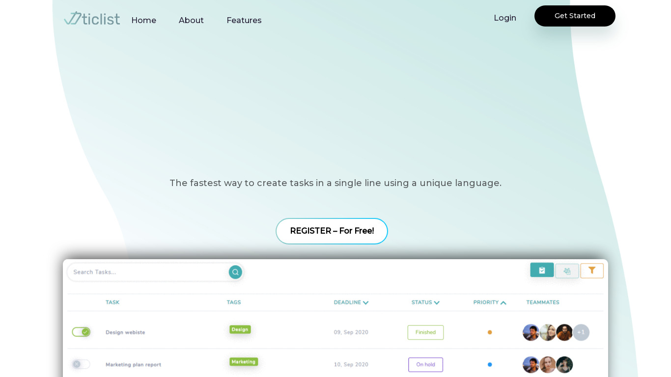 TicList Landing page