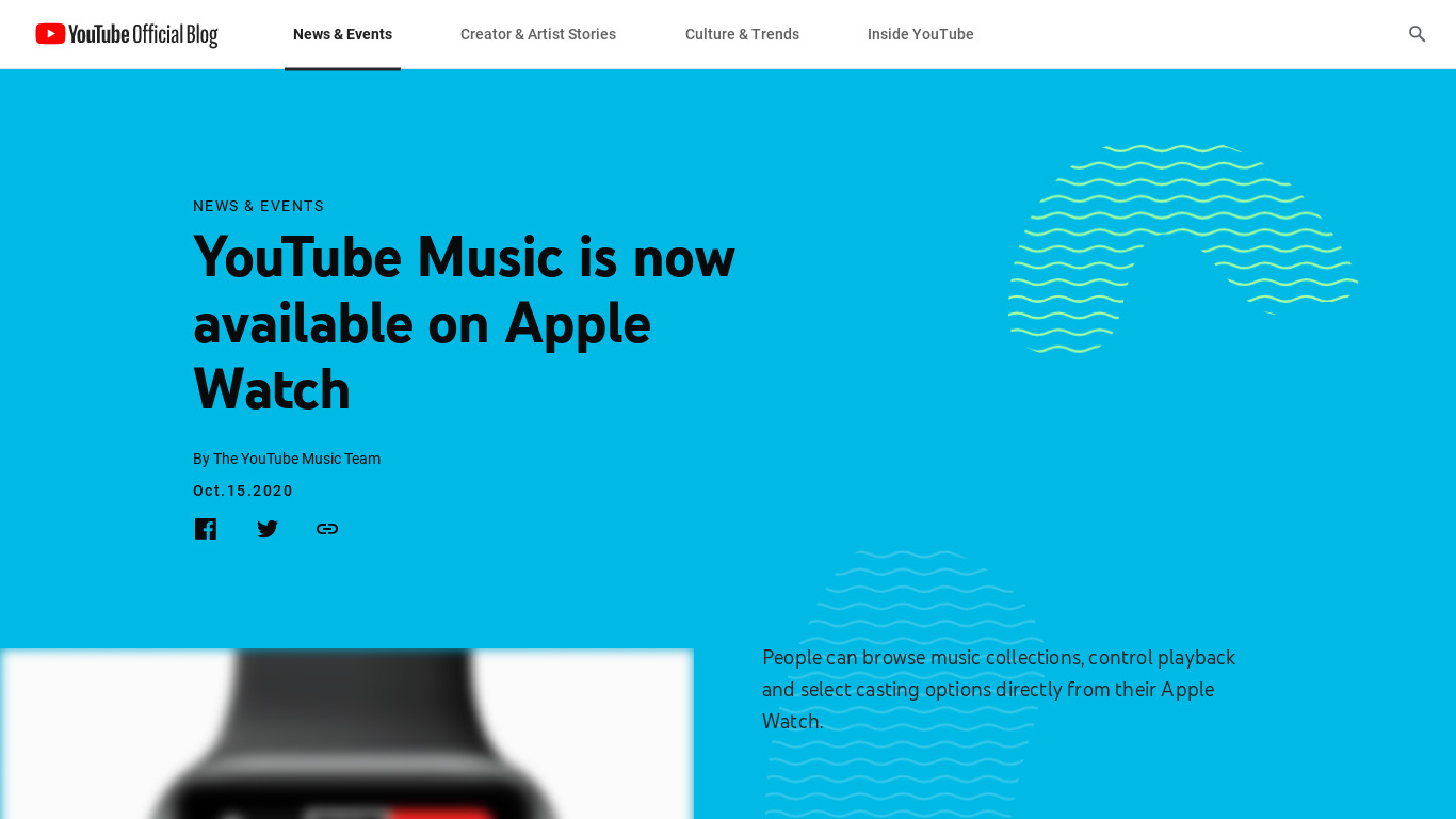 Youtube Music for Apple Watch Landing page