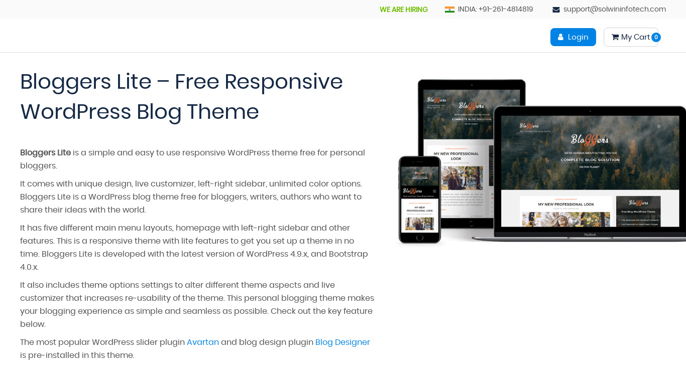 Bloggers Lite WordPress Theme Landing page