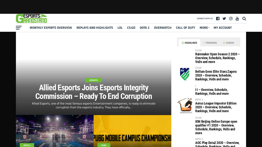 Esports Grandstand Landing Page