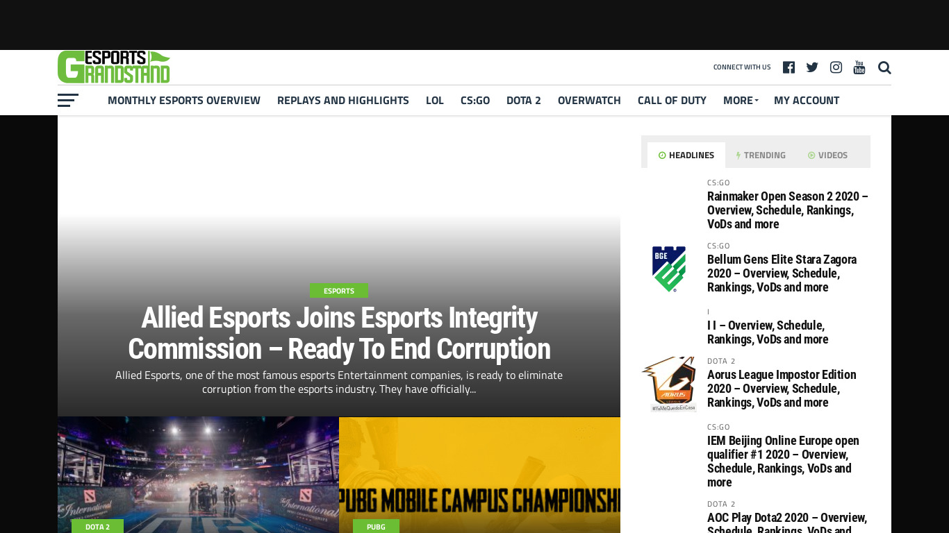 Esports Grandstand Landing page