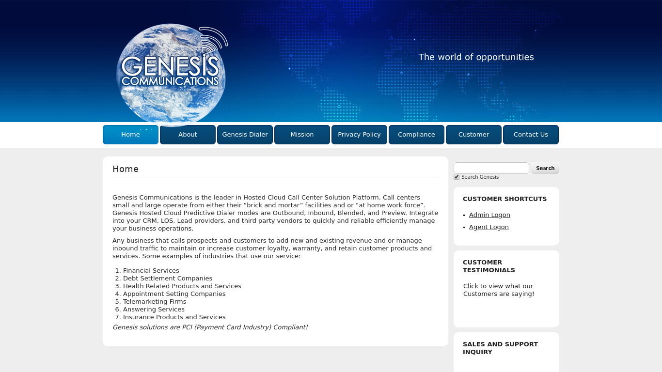 Genesis Dialer by Genesiscommunications.biz Landing page