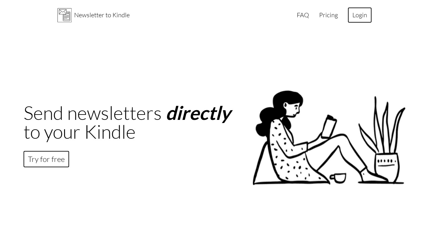 Newsletters to Kindle Landing page