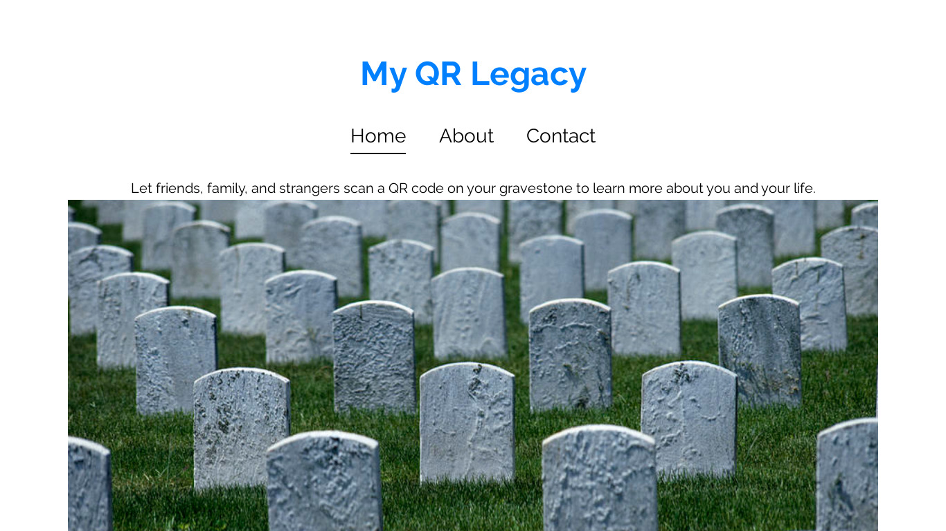 My QR Legacy Landing page