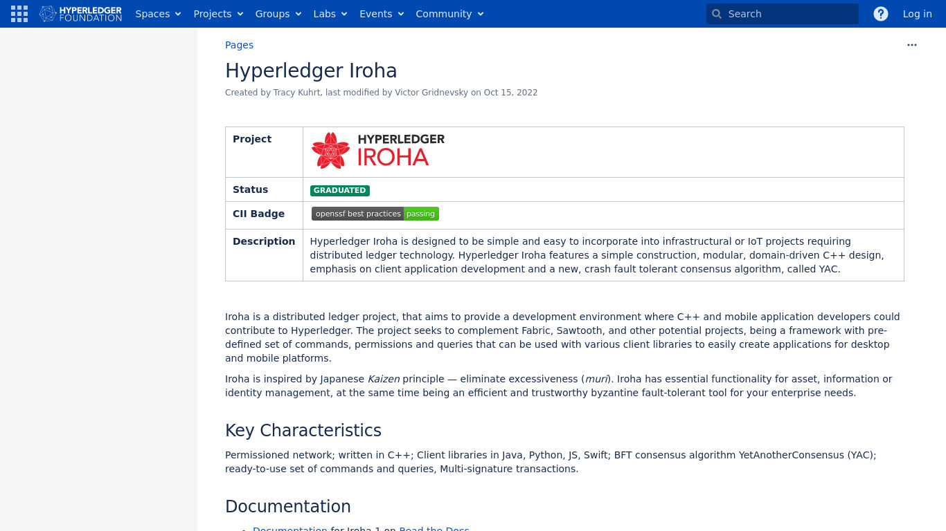 Hyperledger Iroha Landing page