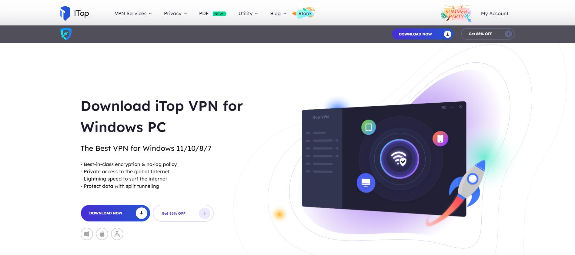 iTop VPN Landing page