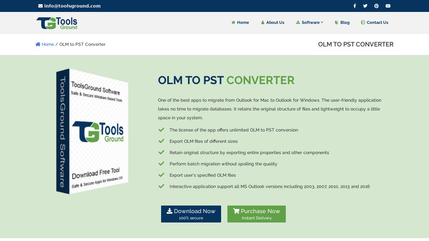 ToolsGround OLM to PST Converter Landing page