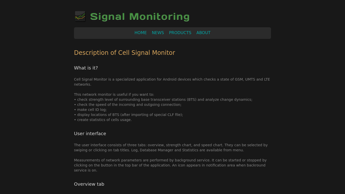 Cell Signal Monitor Landing page