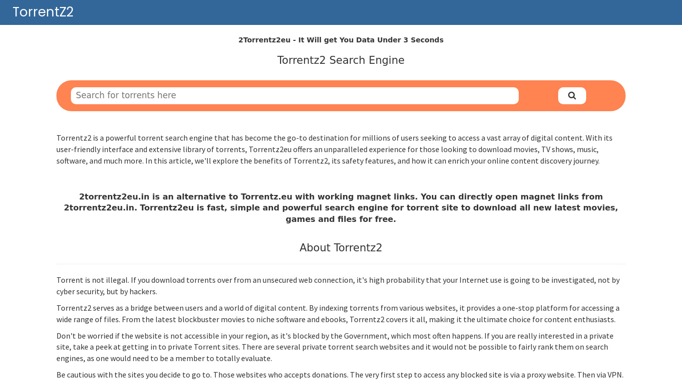 Torrentzeu.org Landing page