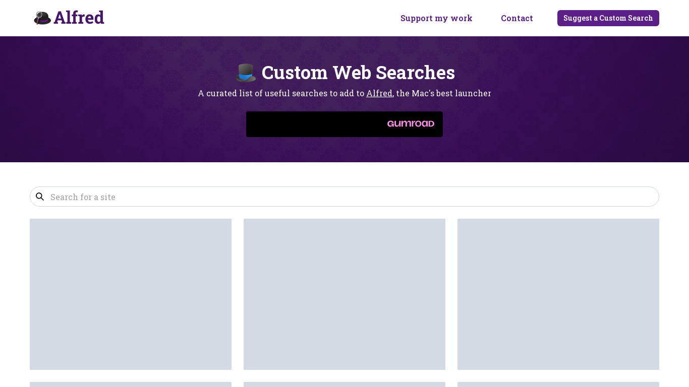🎩 Alfred Custom Web Searches Landing page