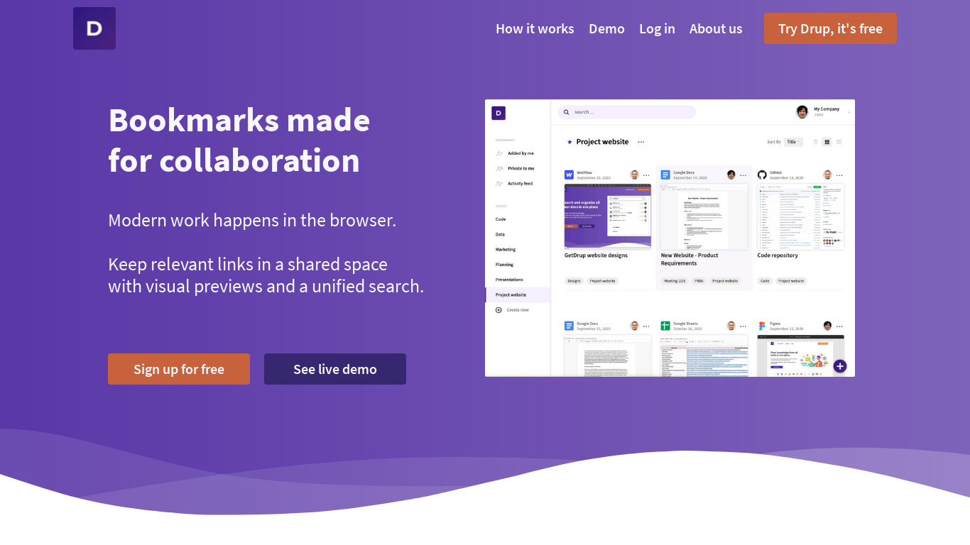 Drup Landing page