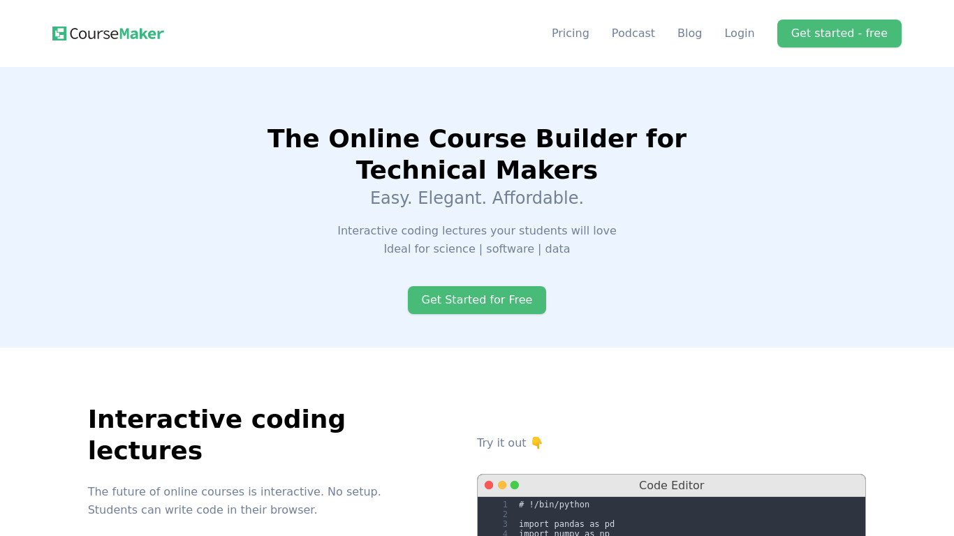 CourseMaker Landing page