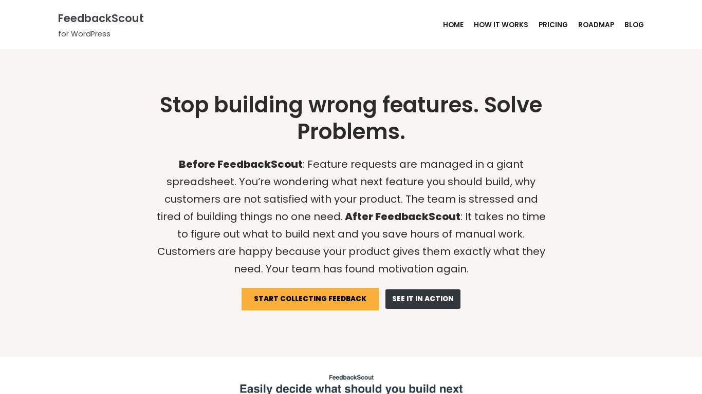 FeedbackScout for WordPress Landing page