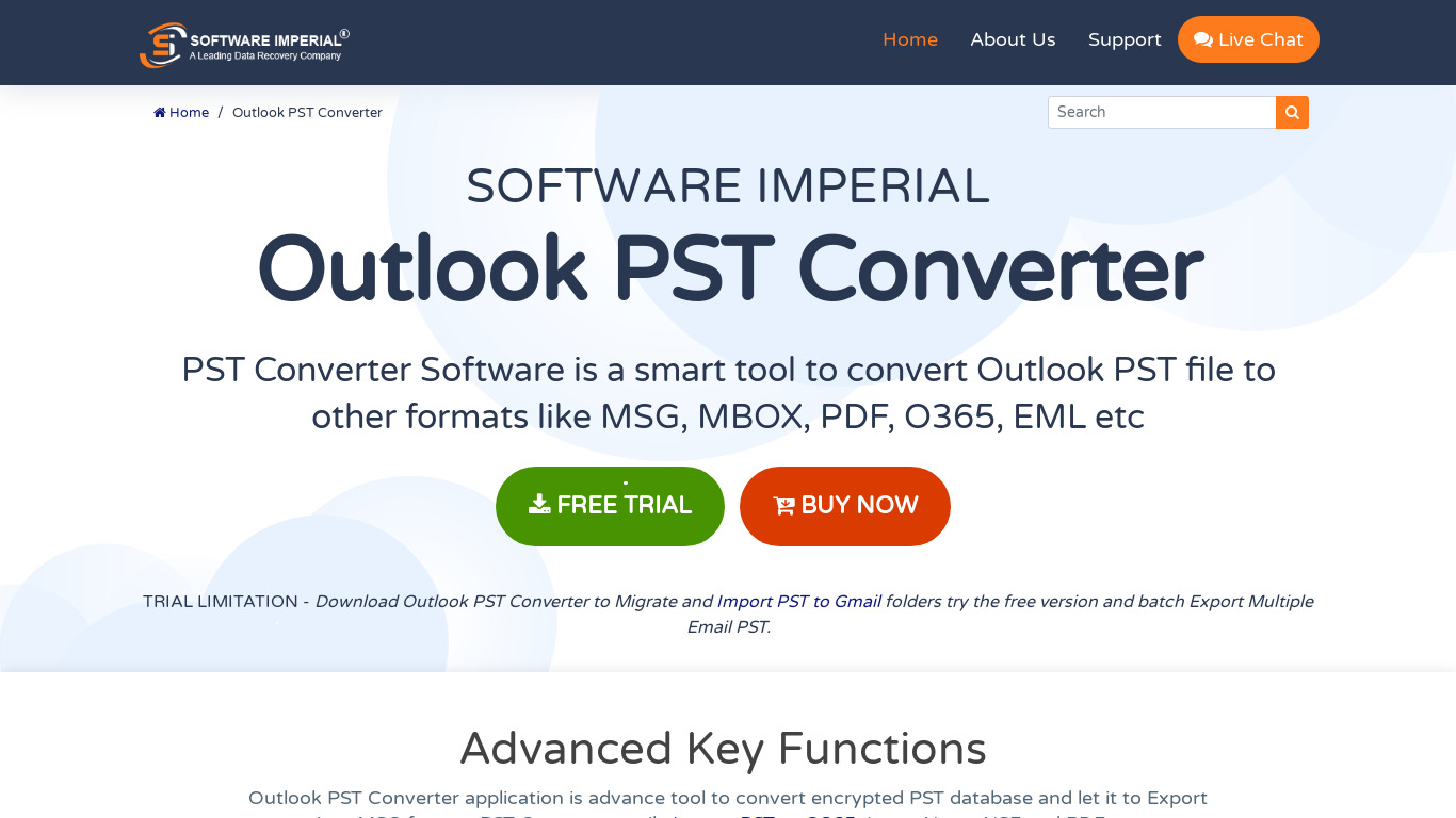 Outlook PST Converter Software Imperial Landing page