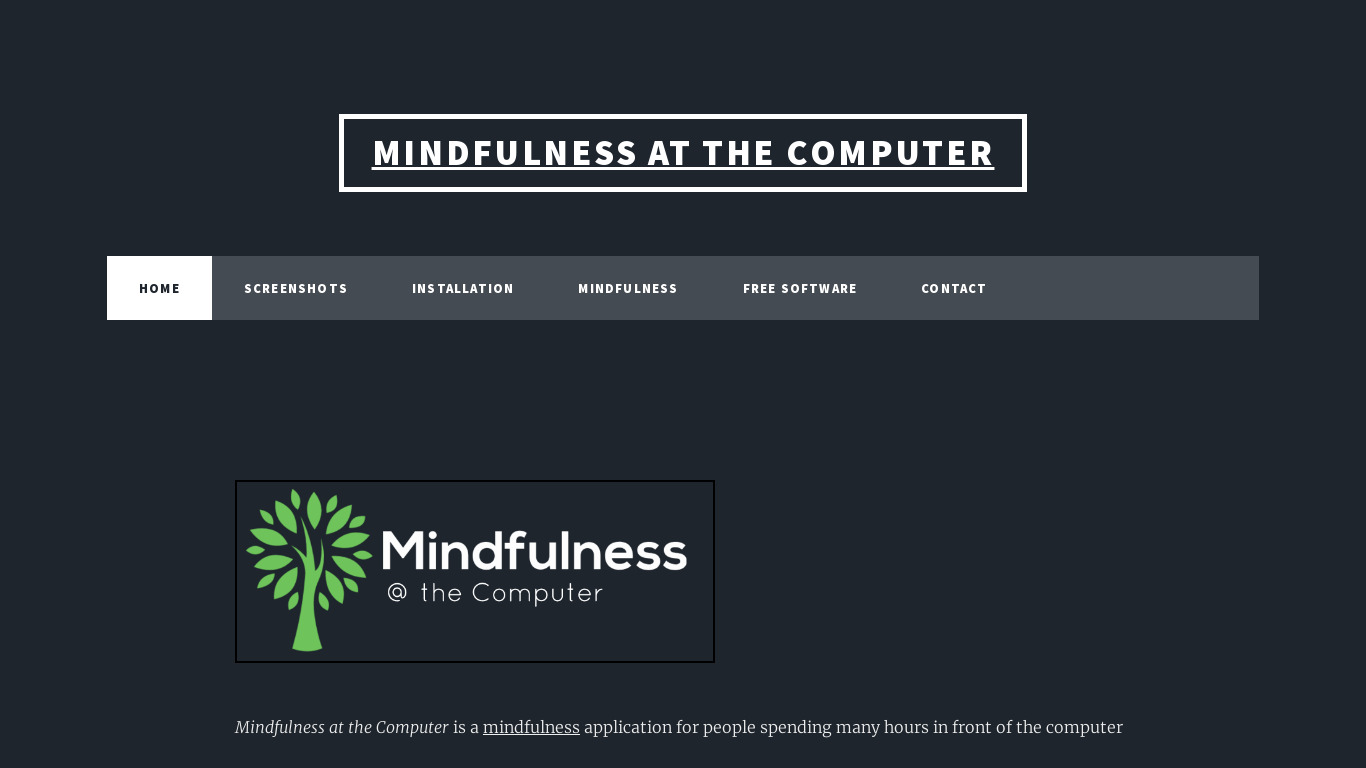 Mindfulness at the Computer Landing page