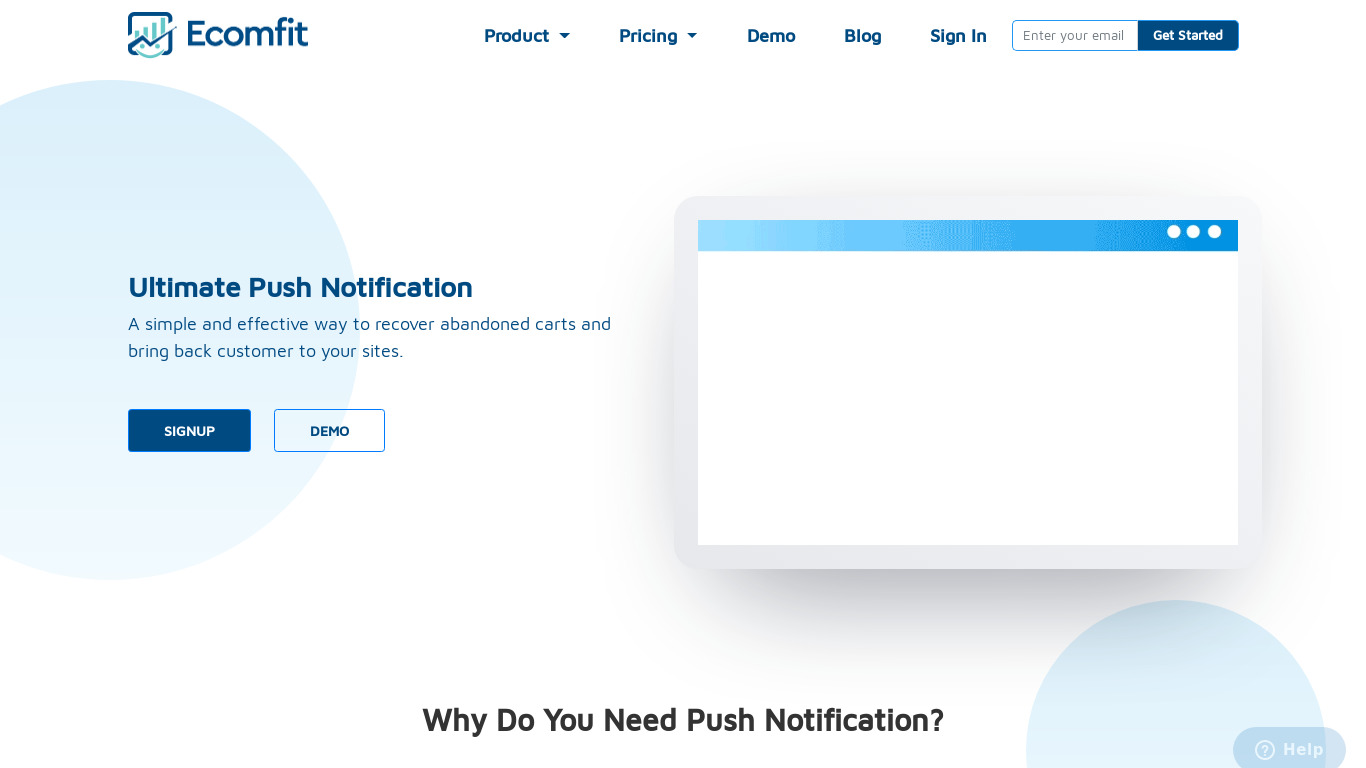 Ultimate Push Notifications by Ecomfit Landing page