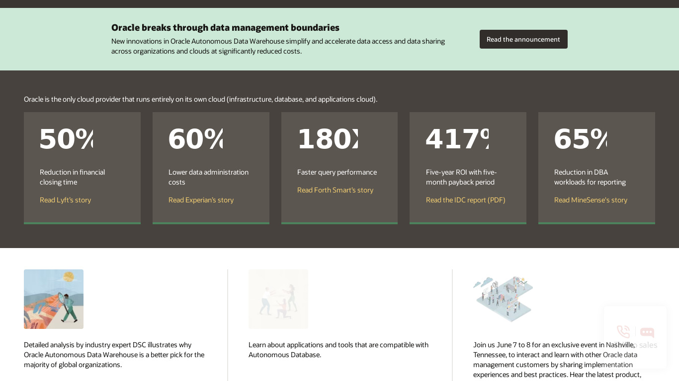 Oracle Autonomous Data Warehouse Landing page