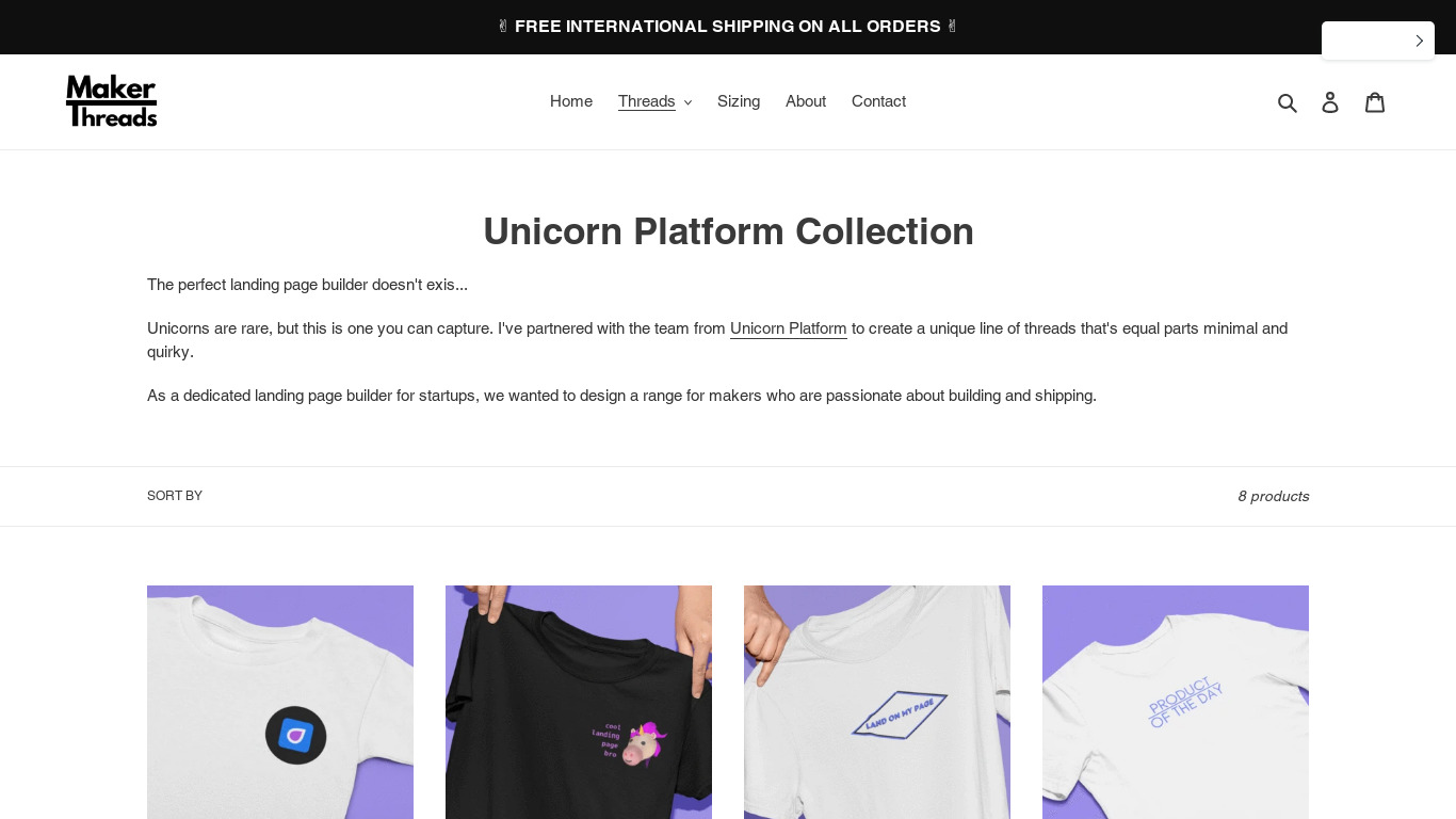 makerthreads.co Unicorn Platform Swag Landing page
