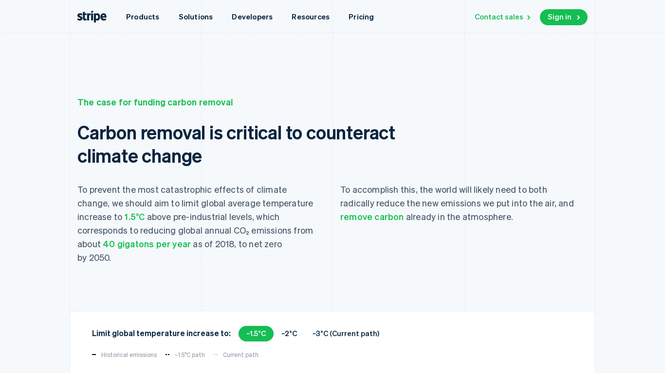 Stripe Climate Landing page