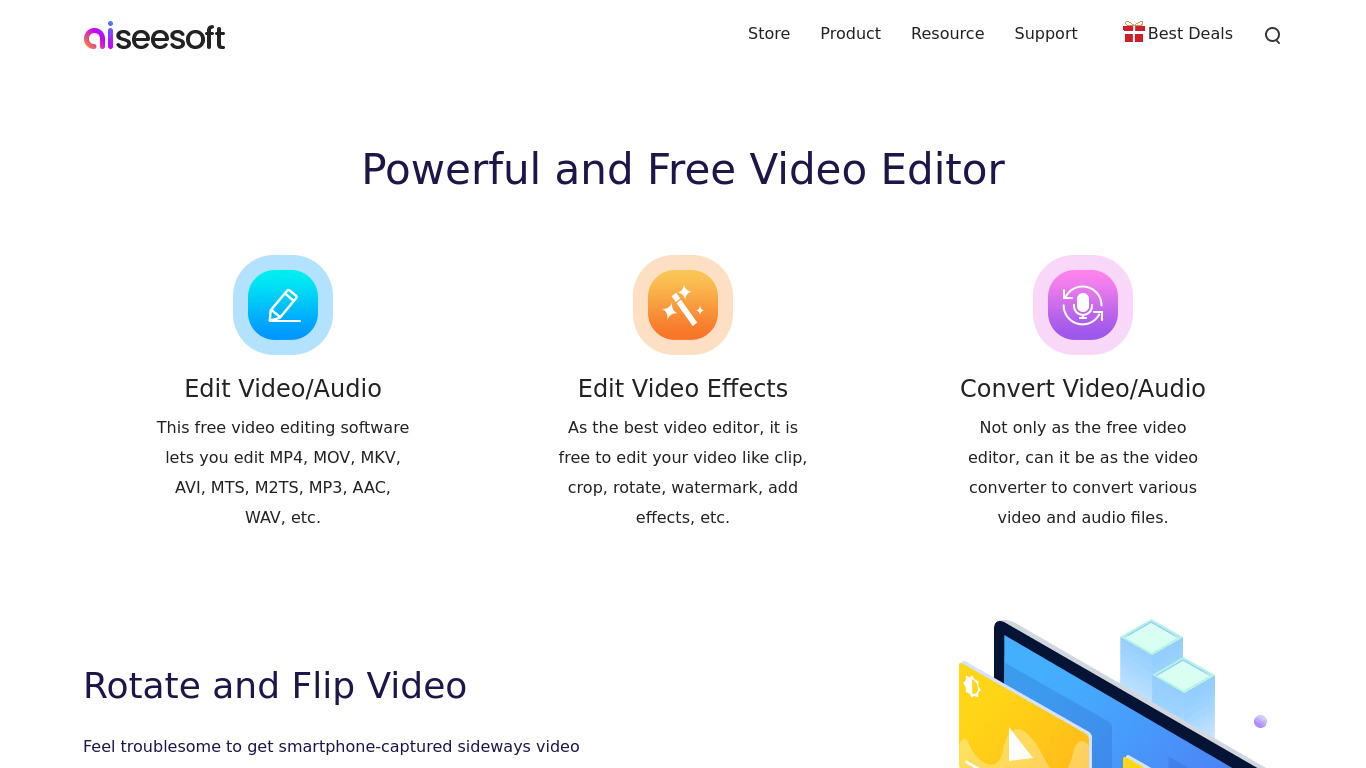 Aiseesoft Video Editor Landing page