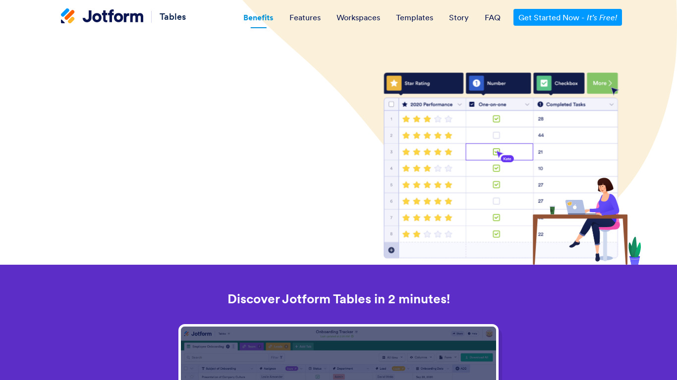 JotForm Tables Landing page