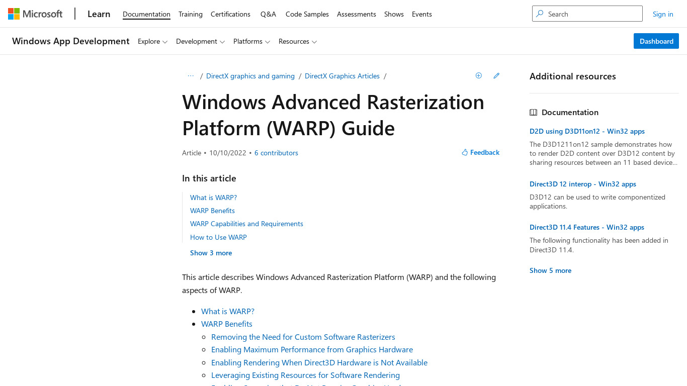 Windows Advanced Rasterization Platform (WARP) Landing page