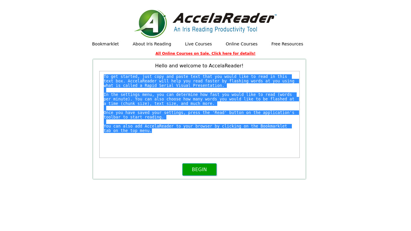 AccelaReader Landing page