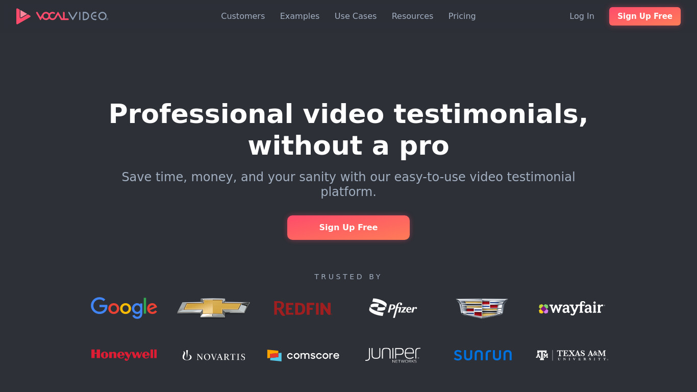 Vocal Video Landing page
