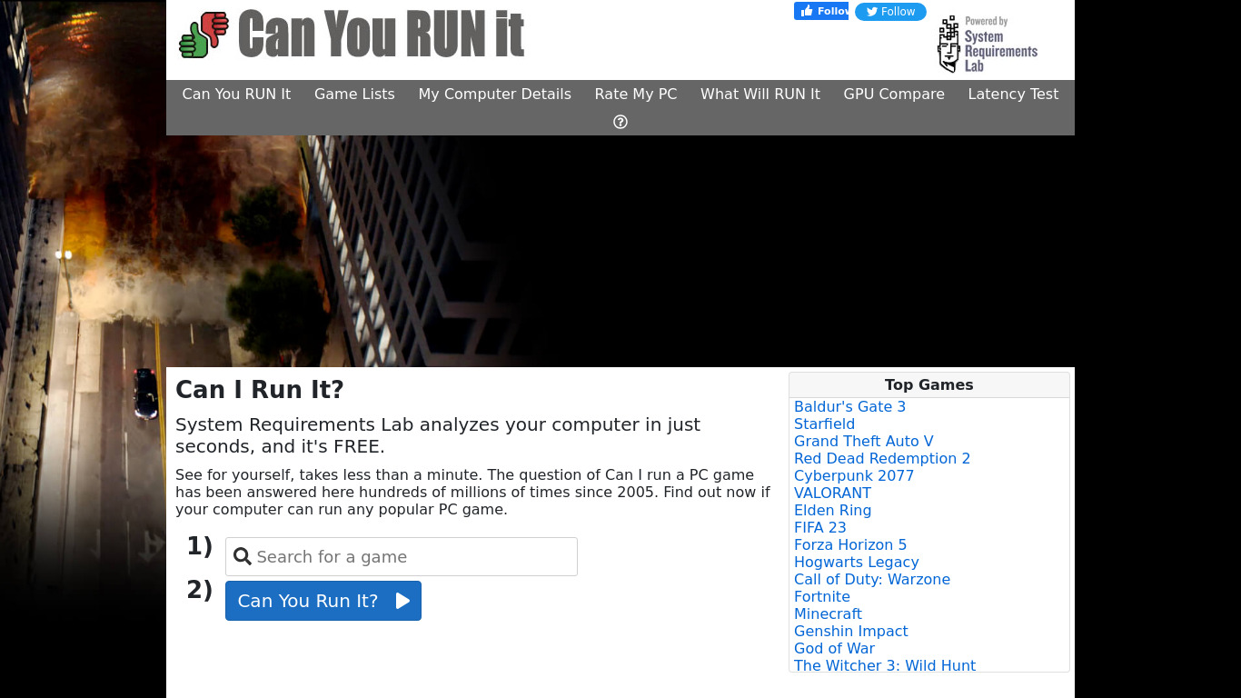 Can You Run It? Landing page