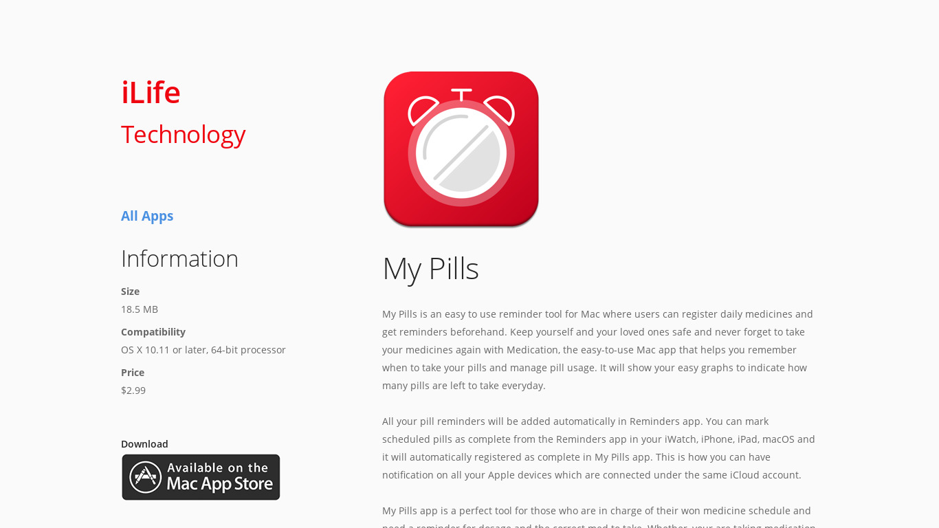 My Pills by iLife Technology Landing page