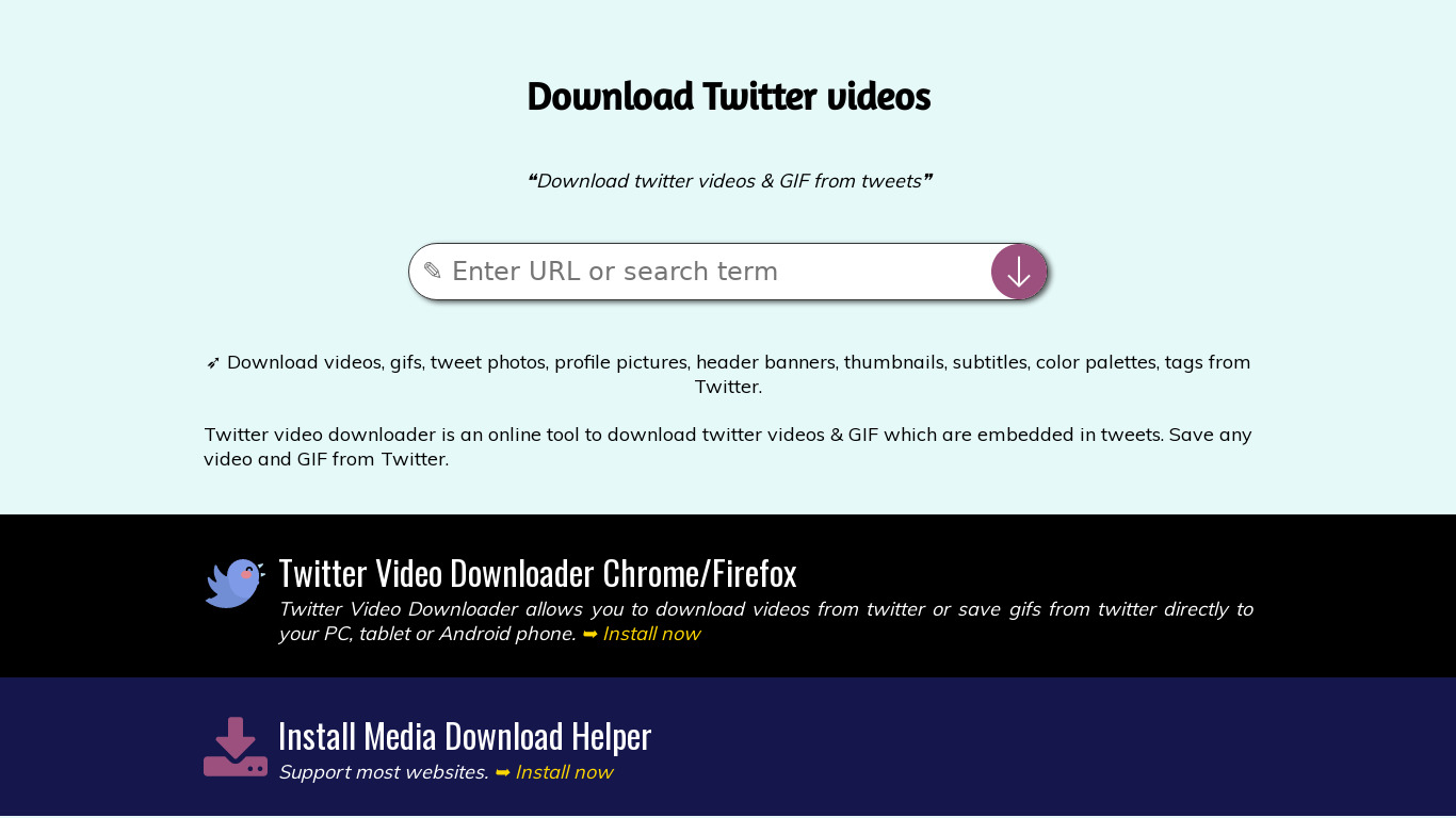 Download Twitter videos Landing page