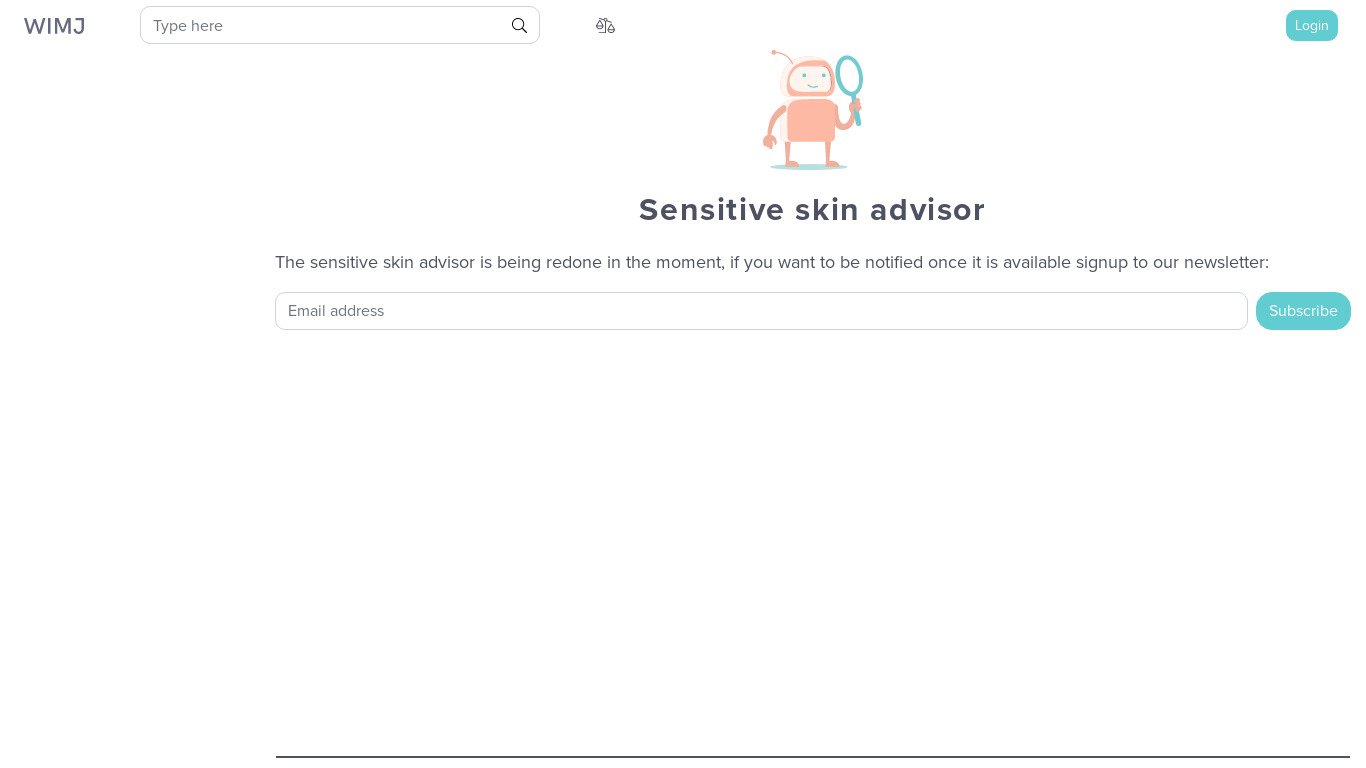 Sensitive Skin Advisor Landing page