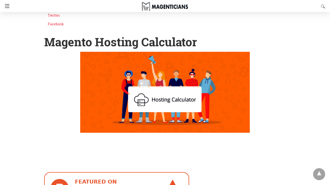 magenticians.com Magento Hosting Calculator Landing page