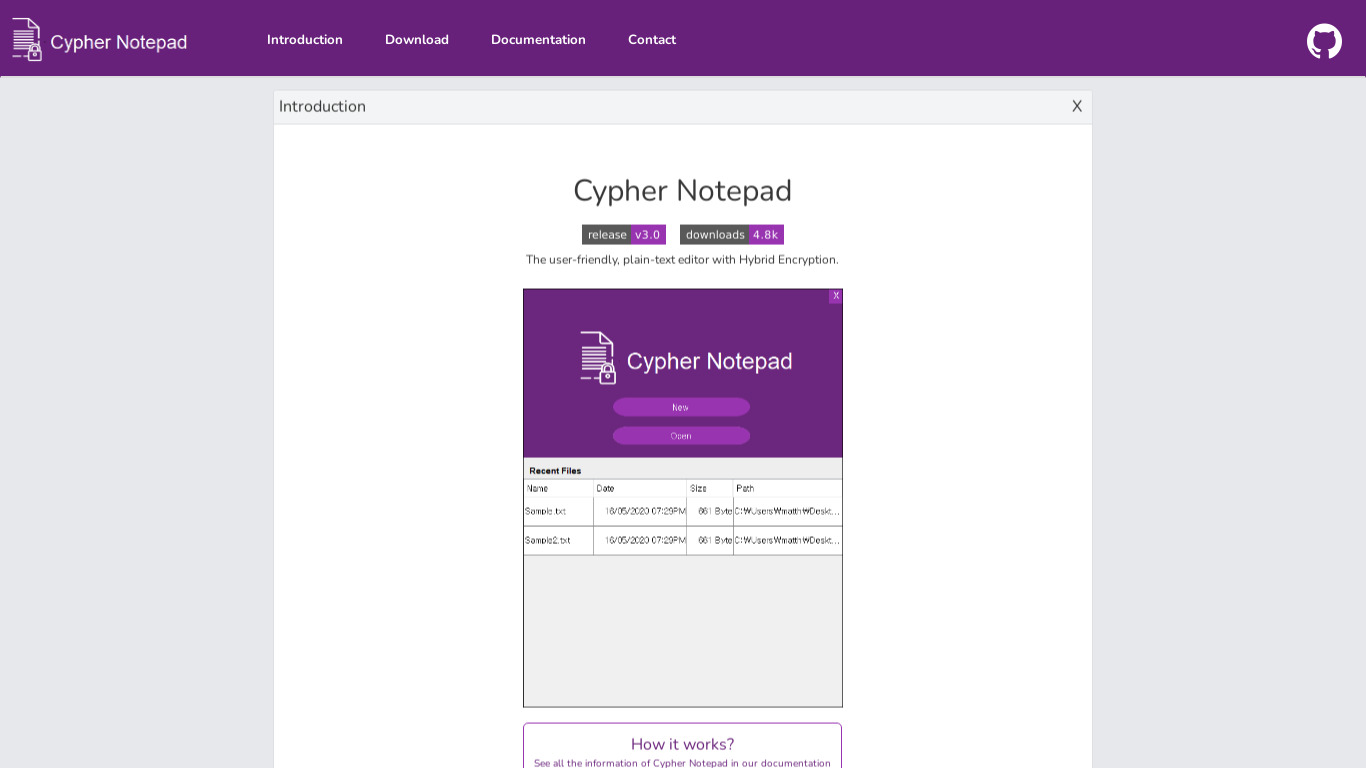 Cypher Notepad Landing page