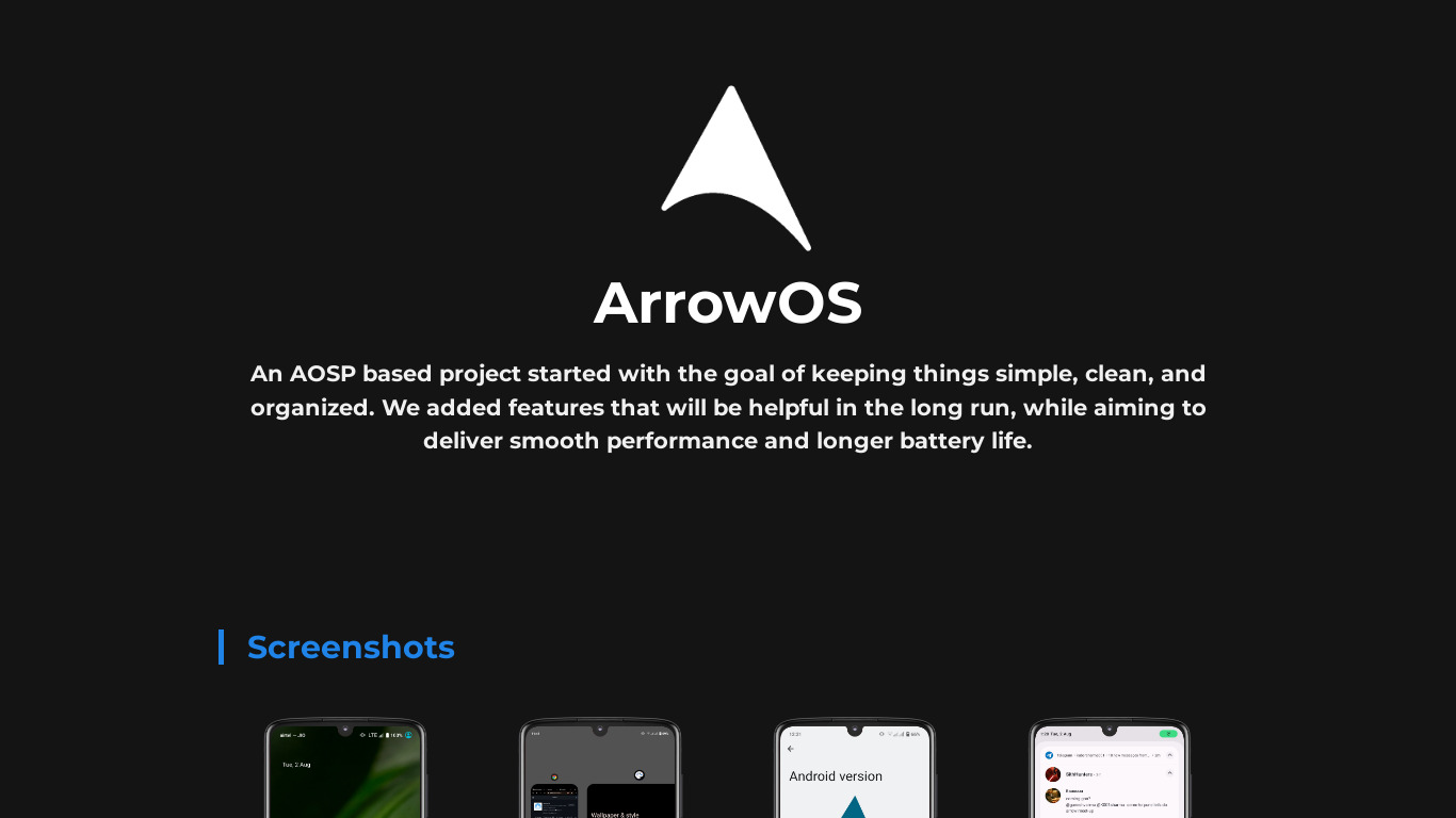 ArrowOS Landing page