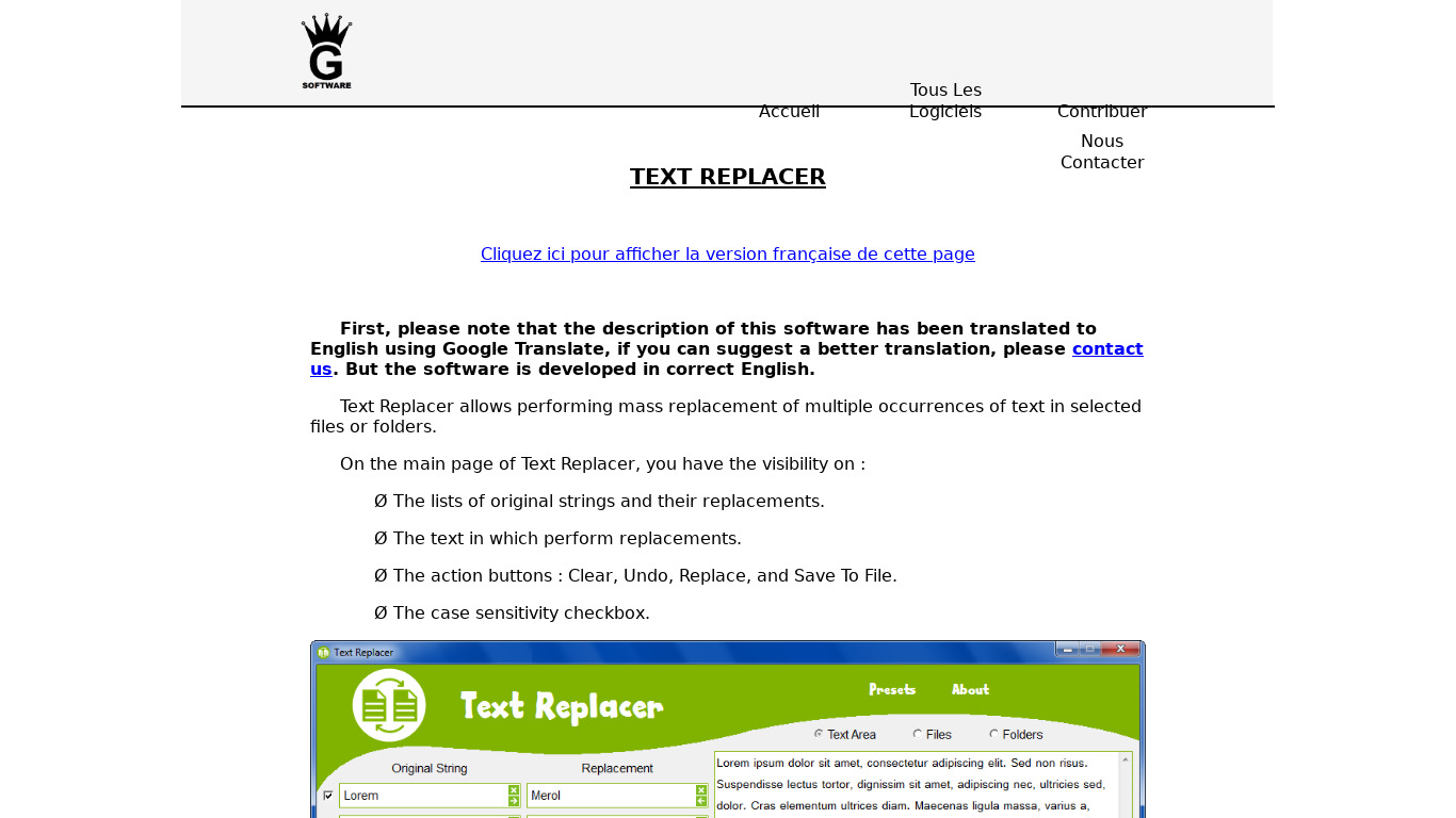 Text Replacer Landing page
