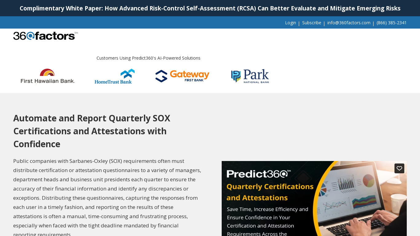 Predict360 Quarterly Certifications and Attestations Landing page