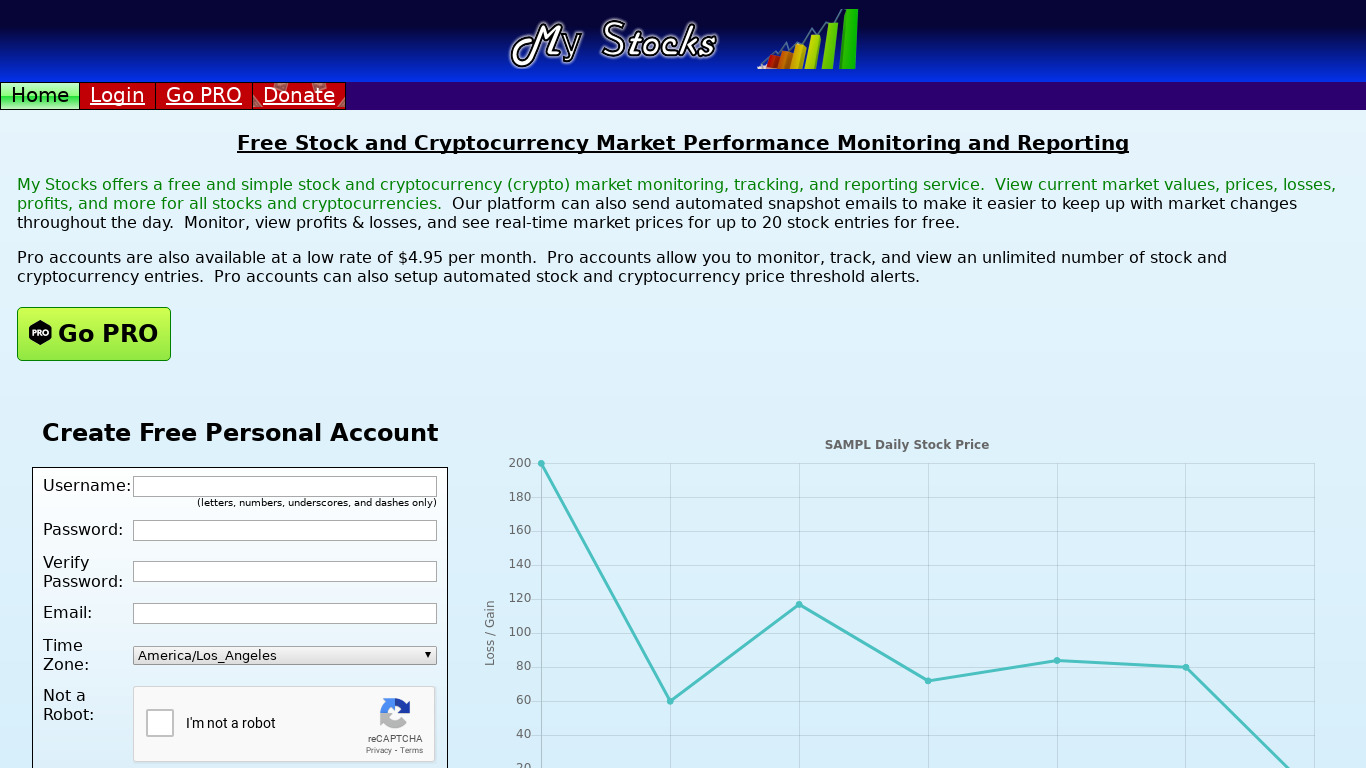 My Stocks Landing page