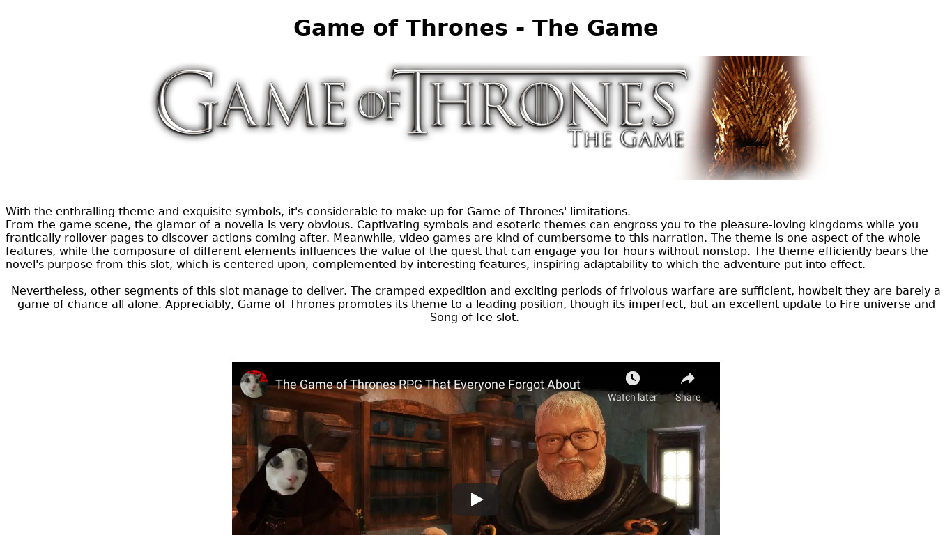 Game of Thrones The Game Landing page